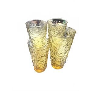 Set of 4 Vintage Amber Textured Glass Tumblers